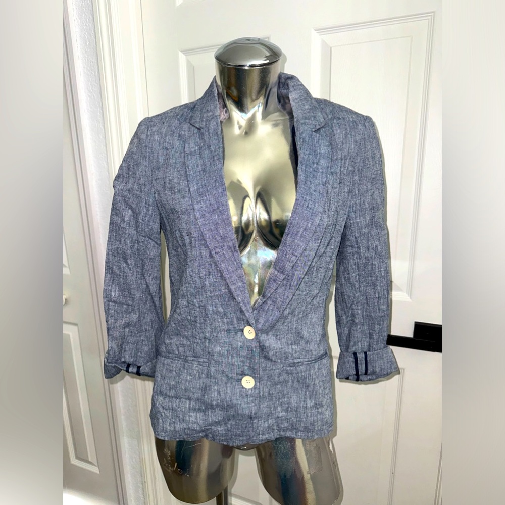 Anthropologie Cartonnier Women's 0 small Blue linen blend Blazer Jacket